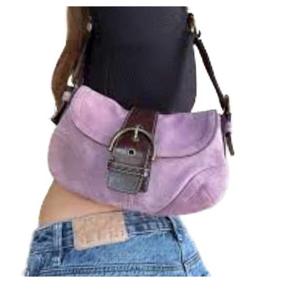 Vintage Y2K Coach Soho 9688 Demi Flap Lilac Suede Hobo Bag - Picture 12 of 13